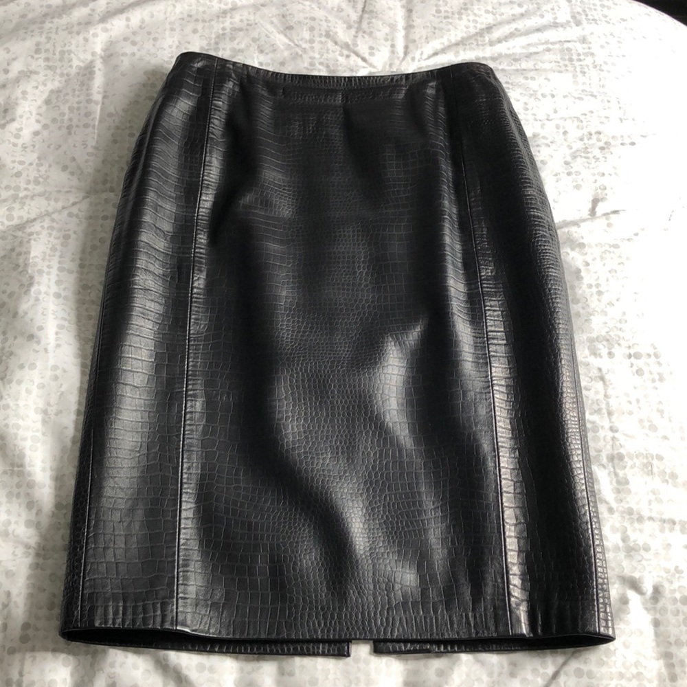 100%genuine leather pencil croco skirt